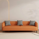 Black Leather Wood Frame Reception Sofa with Pillow Image - 9
