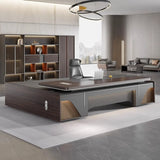 Black Long L-Shaped Wooden Computer Desk with Storage Image - 1