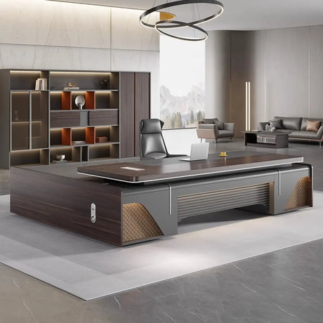Black Long L-Shaped Wooden Computer Desk with Storage Image - 1