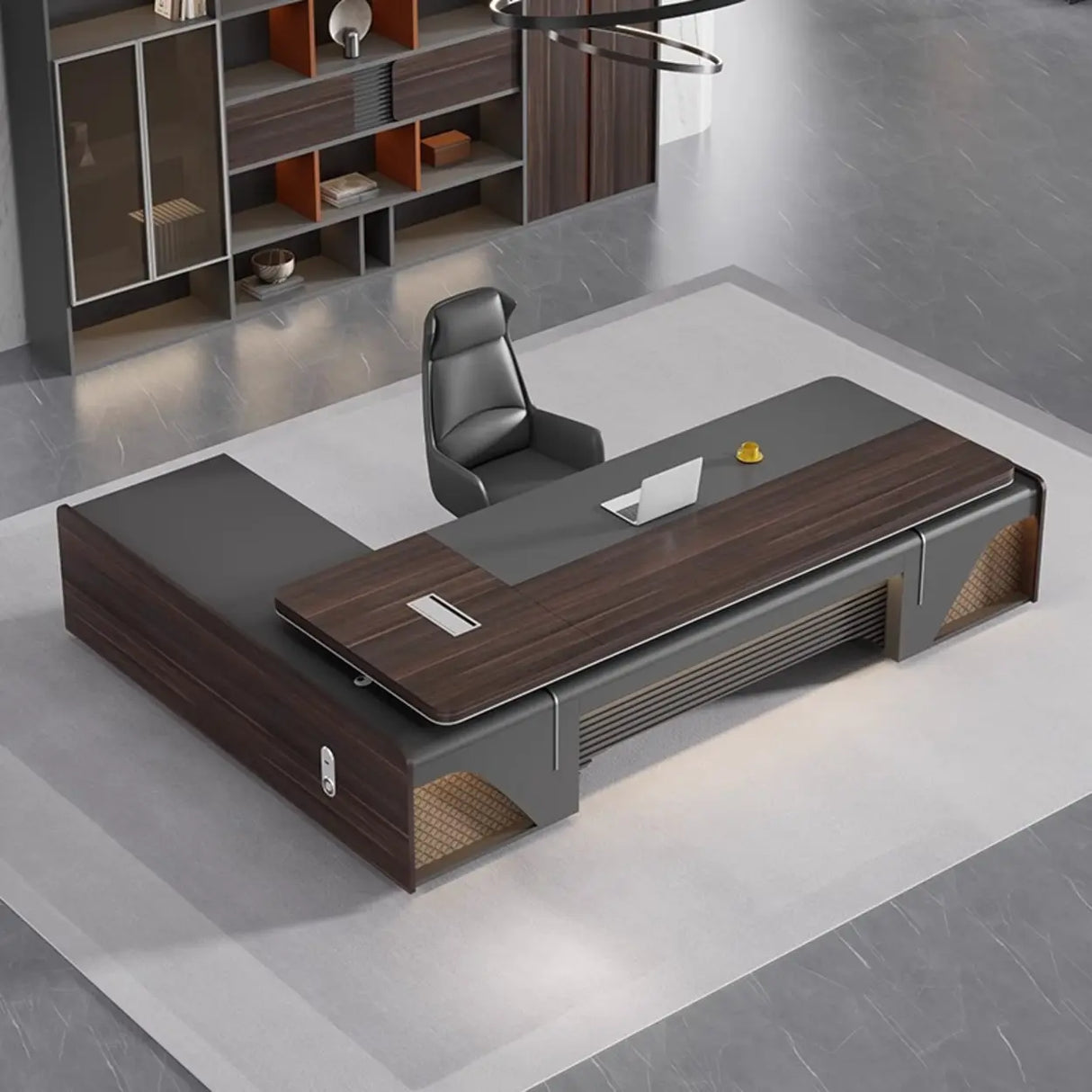 Black Long L-Shaped Wooden Computer Desk with Storage Image - 3