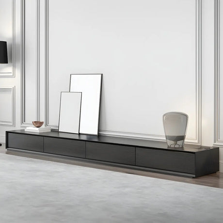 Black Long Manufactured Wood TV Stand with Drawers Image - 1