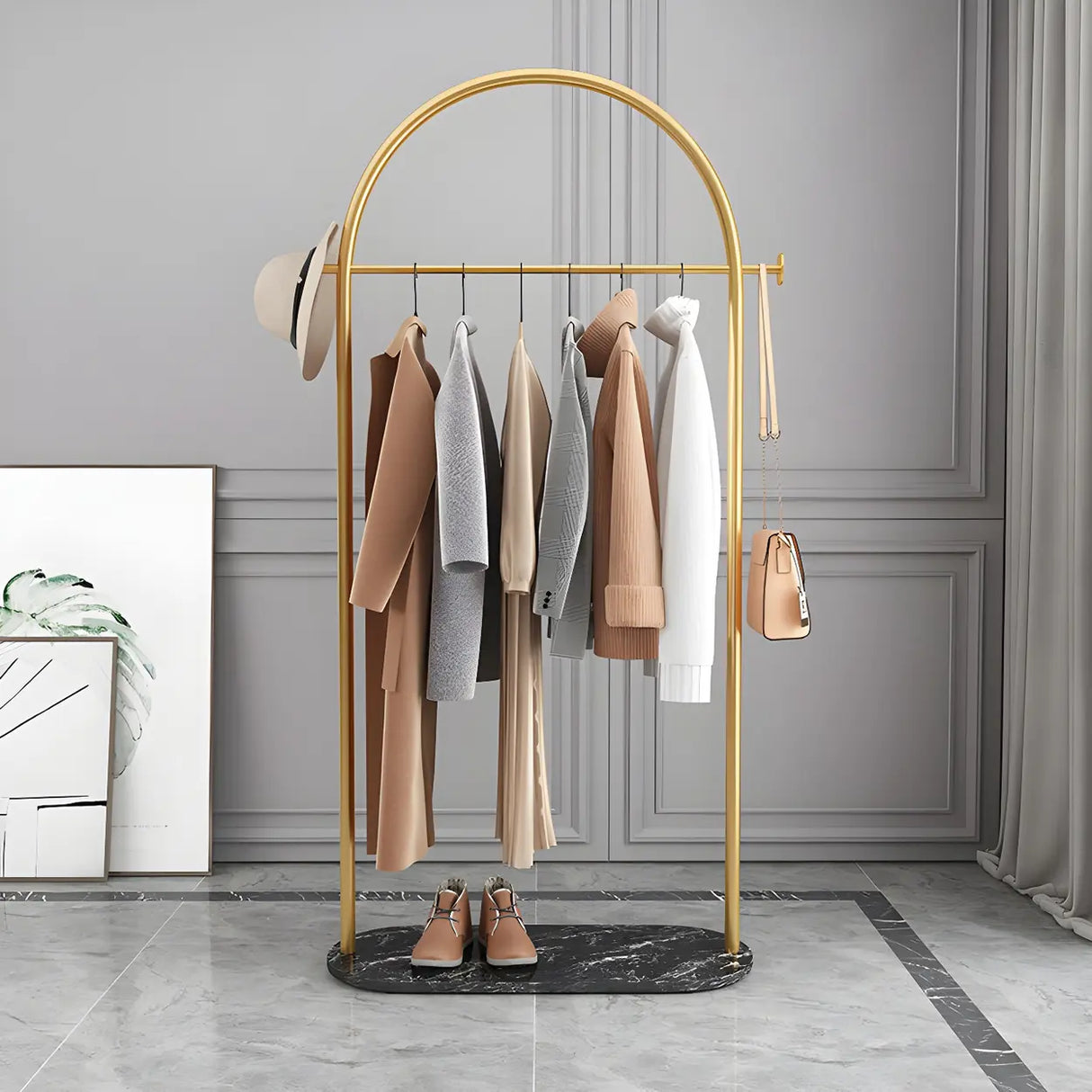 Black Marble Base Arched Metal Freestanding Coat Rack Image - 13