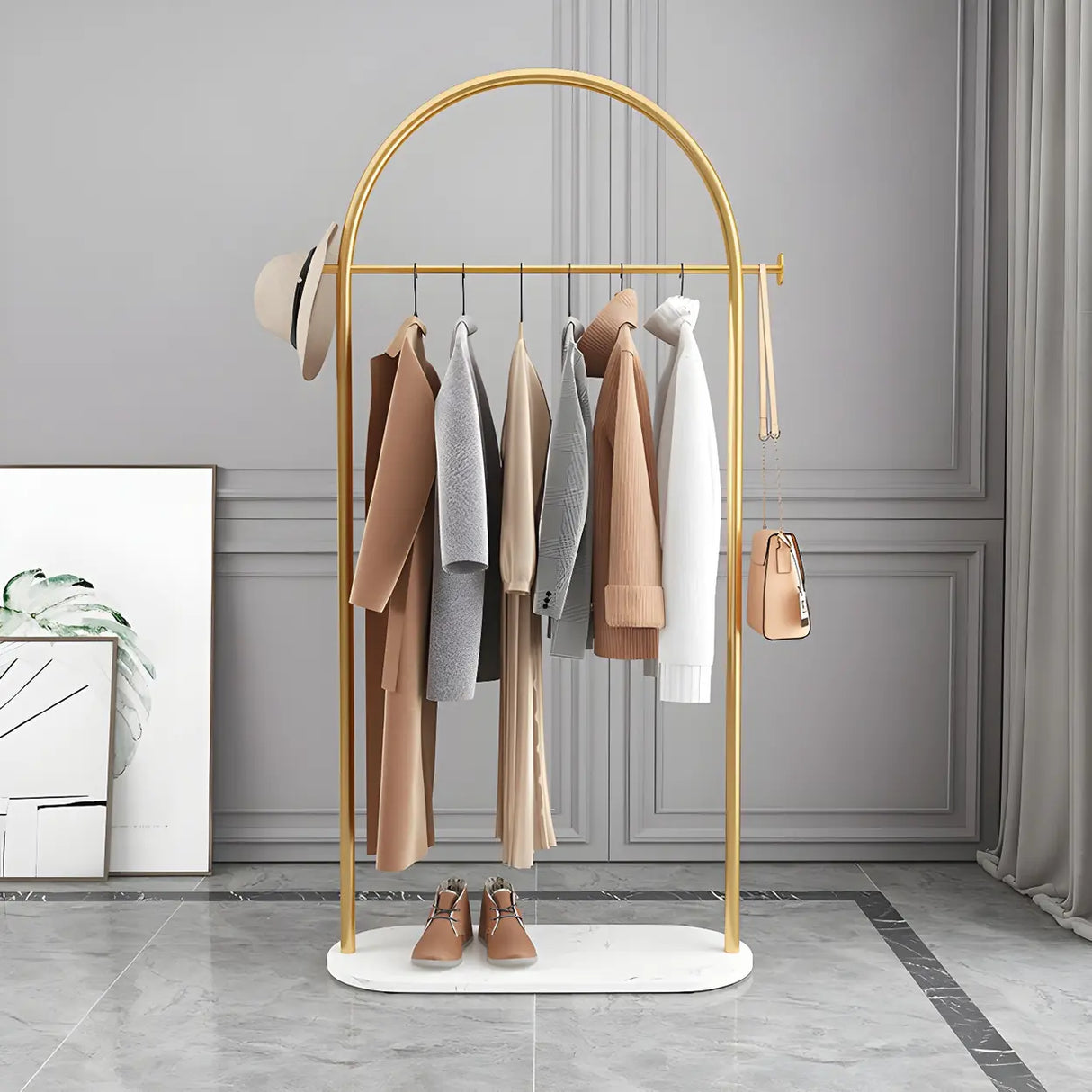Black Marble Base Arched Metal Freestanding Coat Rack Image - 14