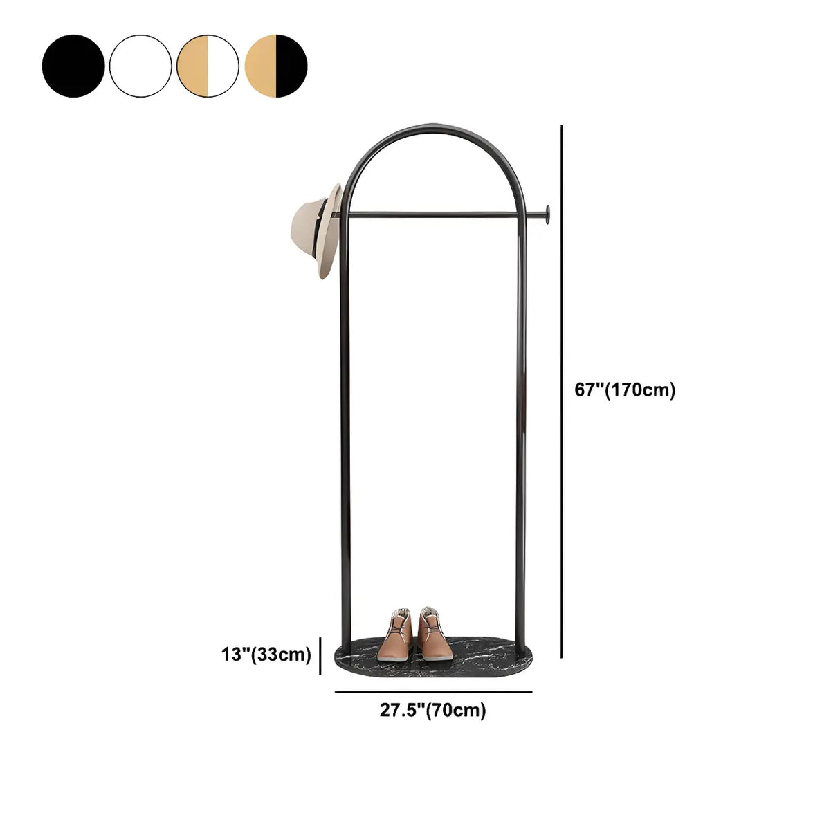Black Marble Base Arched Metal Freestanding Coat Rack 
