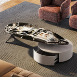 Black Marble Free Form Metal Base Storage Coffee Table Image - 10