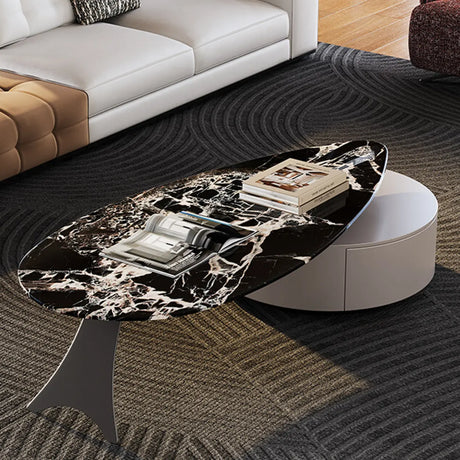 Black Marble Free Form Metal Base Storage Coffee Table Image - 1