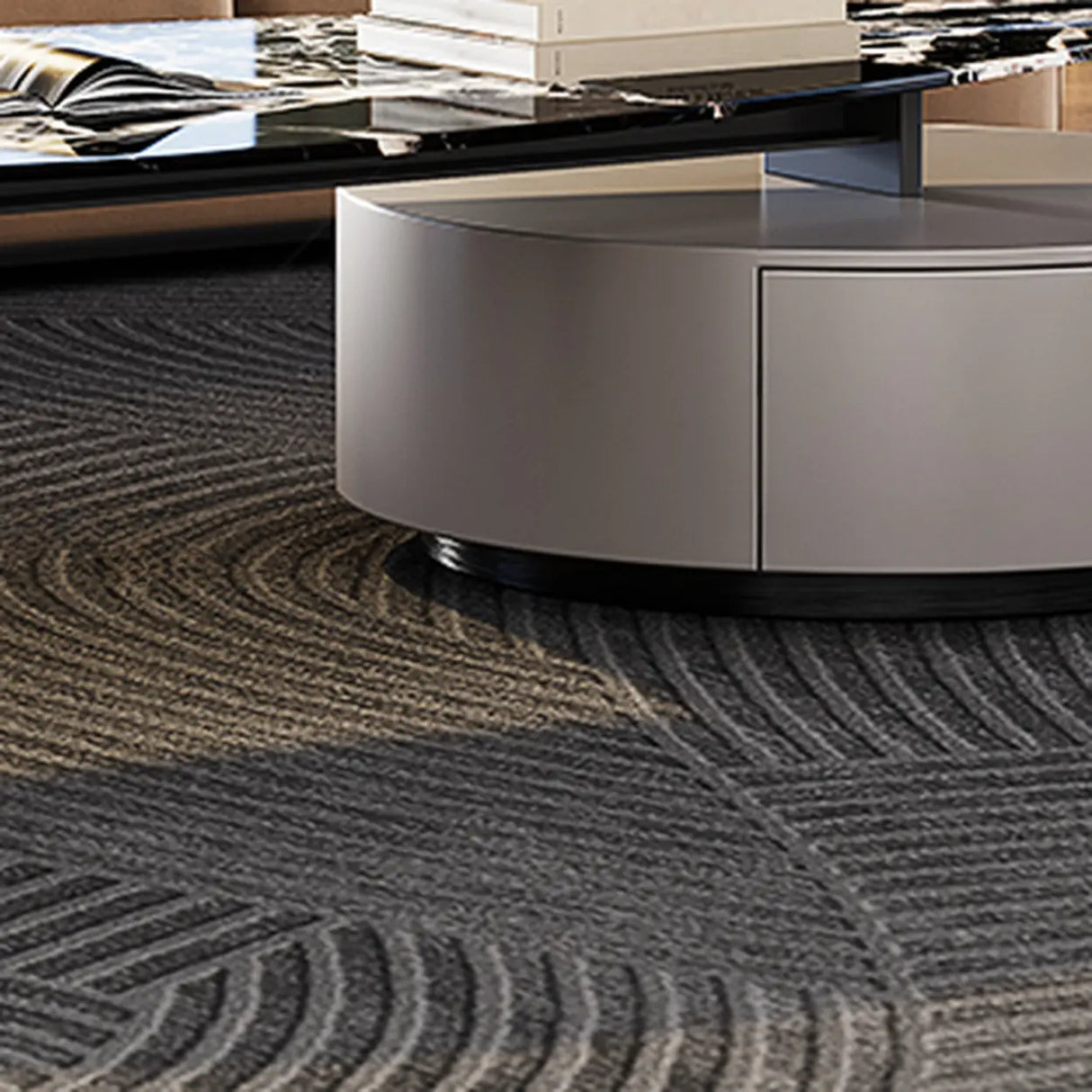 Black Marble Free Form Metal Base Storage Coffee Table Image - 8
