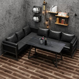 Black Metal Frame Faux Leather Loveseat with Legs Image - 4