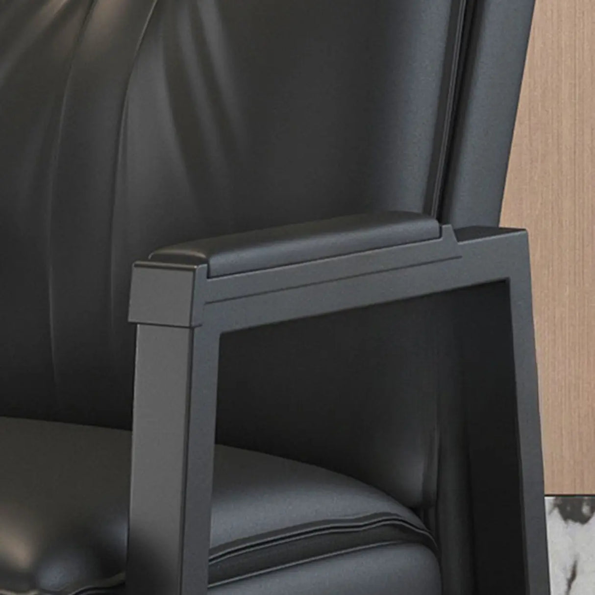 Black Metal Frame Leather Lounge Ergonomic Office Chair Image - 11