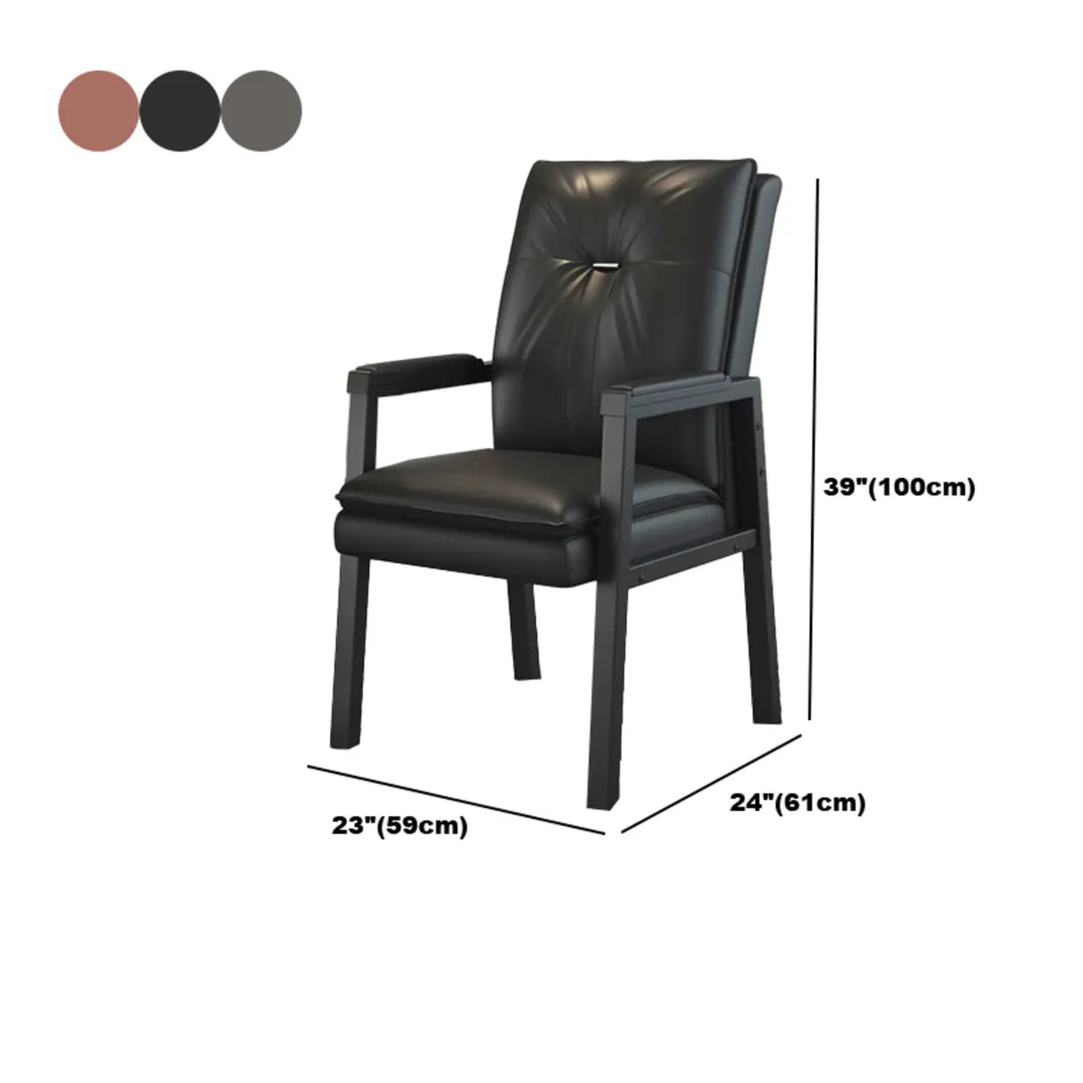 Black Metal Frame Leather Lounge Ergonomic Office Chair 