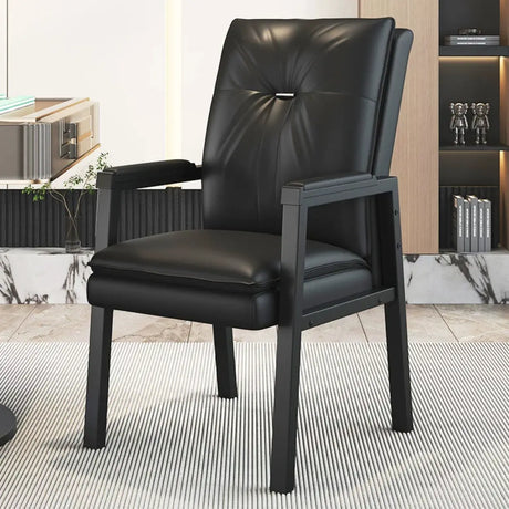 Black Metal Frame Leather Lounge Ergonomic Office Chair Image - 2