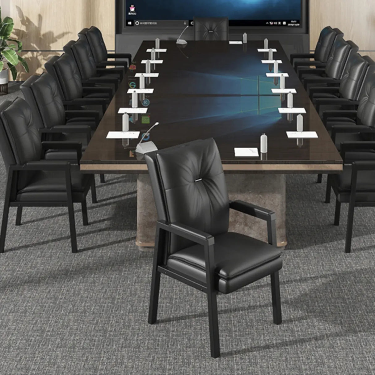 Black Metal Frame Leather Lounge Ergonomic Office Chair Image - 4