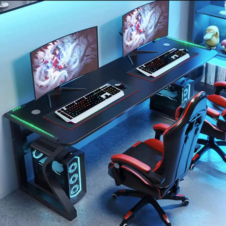 Black Metal Gaming Desk with CPU Storage Image - 1