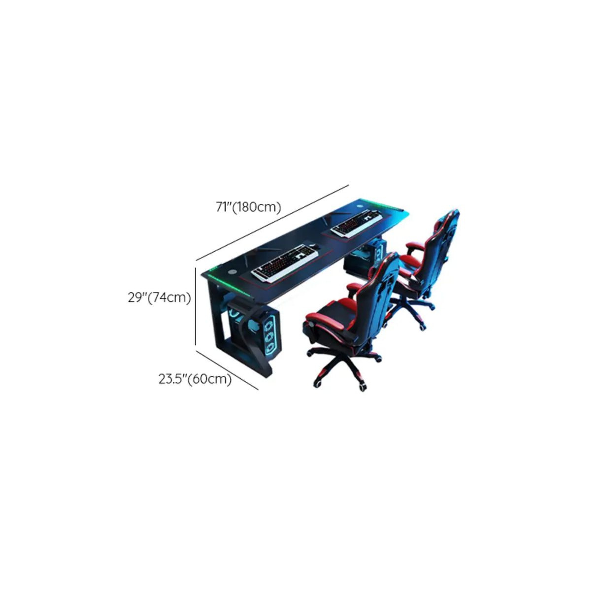 Black Metal Gaming Desk with CPU Storage Image - 11