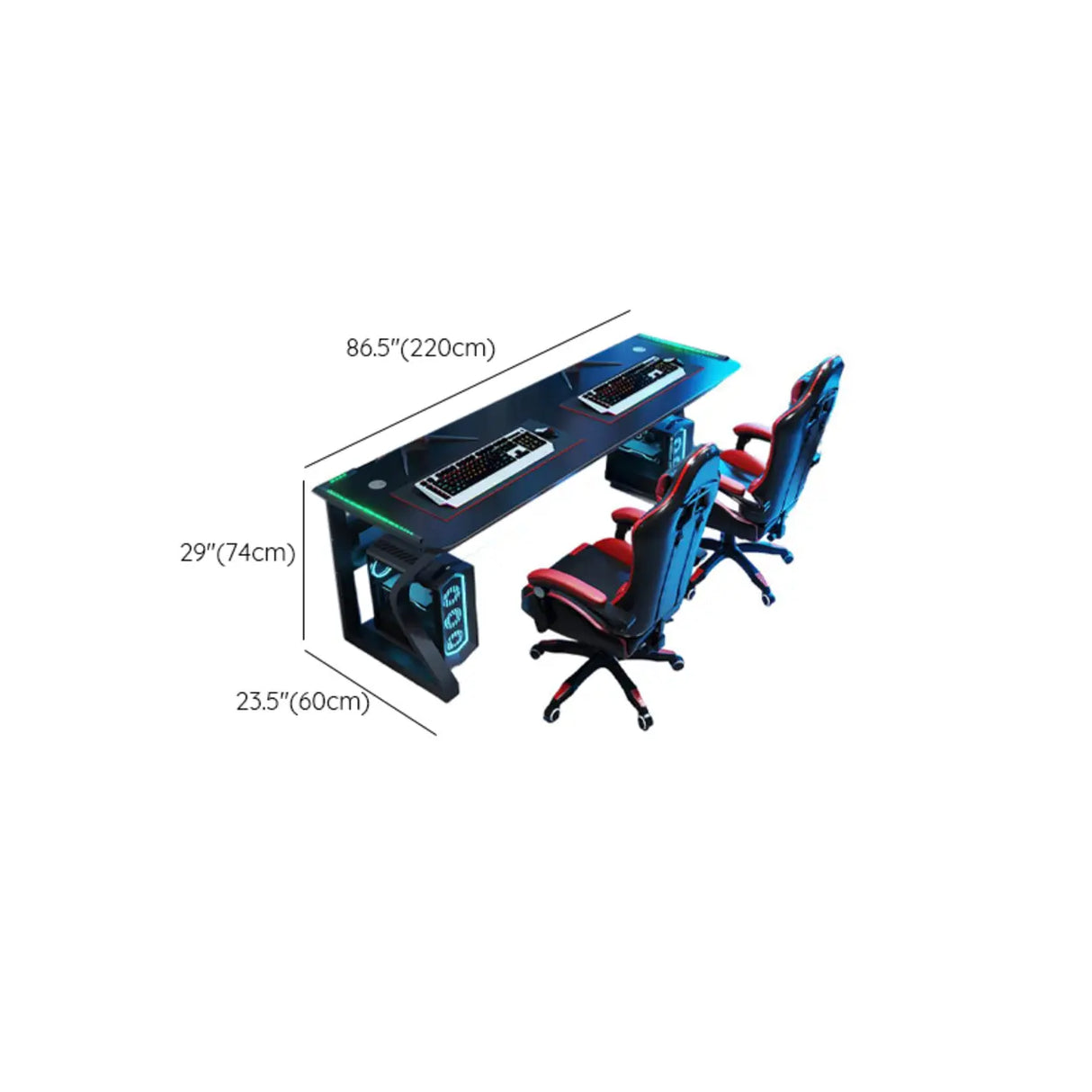 Black Metal Gaming Desk with CPU Storage Image - 13