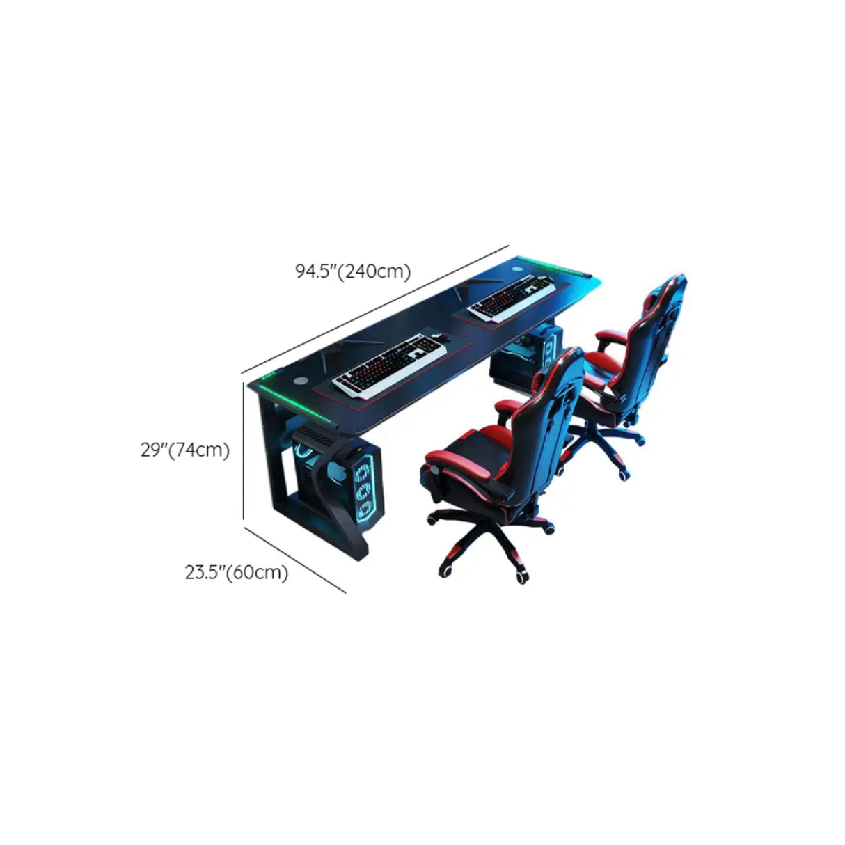 Black Metal Gaming Desk with CPU Storage Image - 14