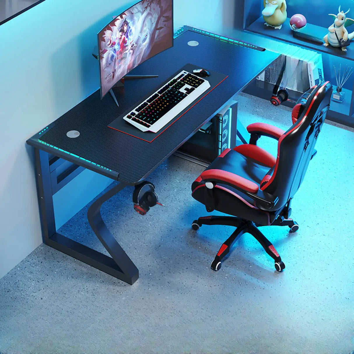 Black Metal Gaming Desk with CPU Storage Image - 2