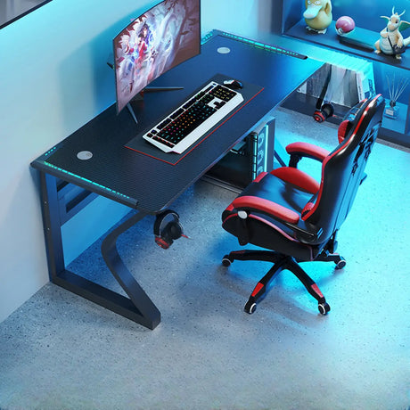 Black Metal Gaming Desk with CPU Storage Image - 2