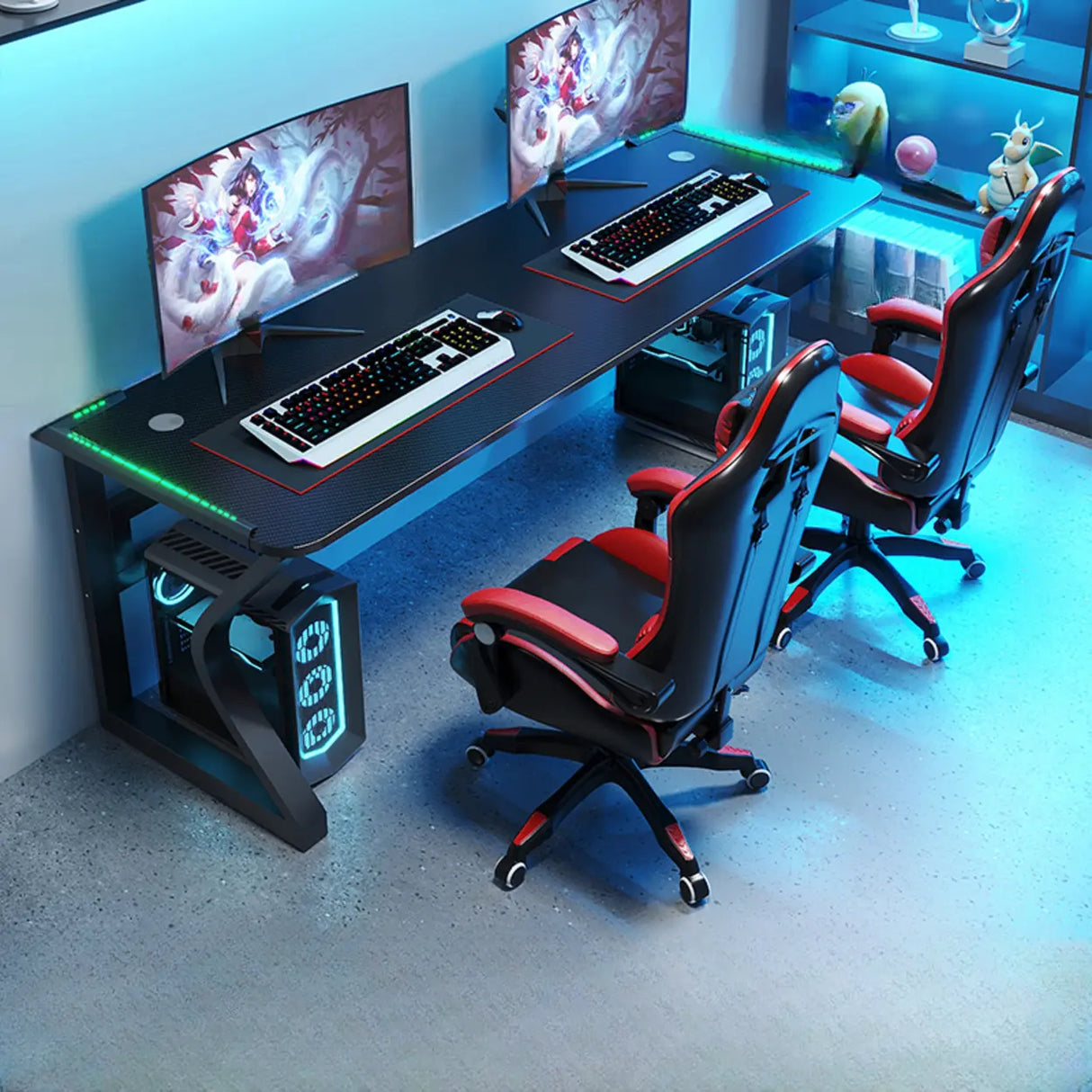 Black Metal Gaming Desk with CPU Storage Image - 3