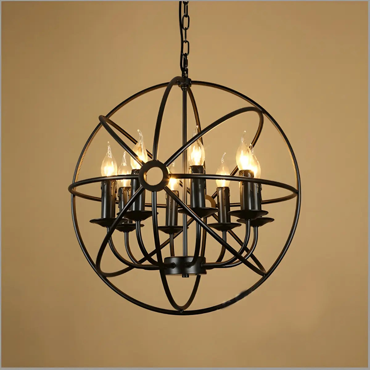 Black Metal Globe Candelabra Chain Foyer Chandelier Image - 1