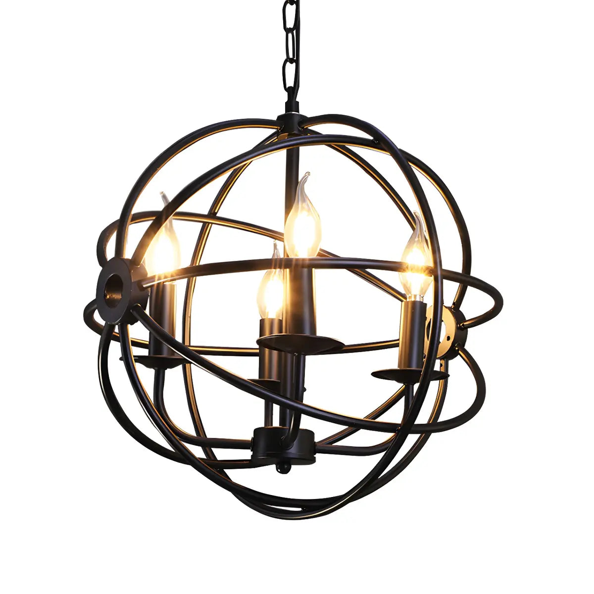 Black Metal Globe Candelabra Chain Foyer Chandelier Image - 3