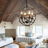 Black Metal Globe Candelabra Chain Foyer Chandelier Image - 4