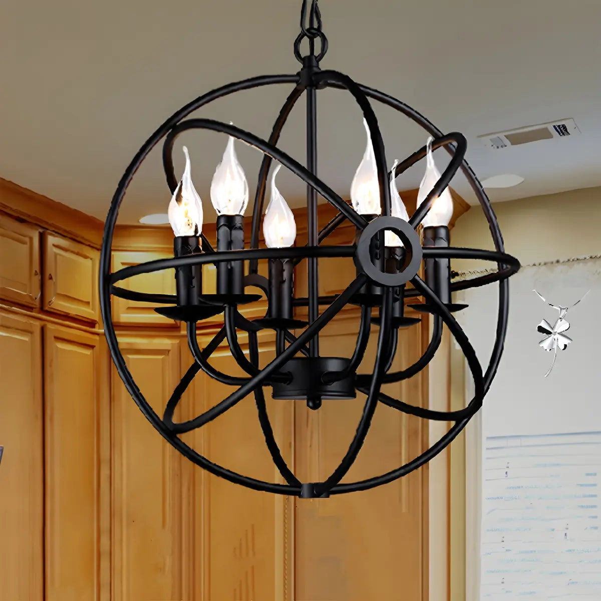 Black Metal Globe Candelabra Chain Foyer Chandelier Image - 6