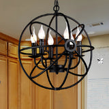 Black Metal Globe Candelabra Chain Foyer Chandelier Image - 6