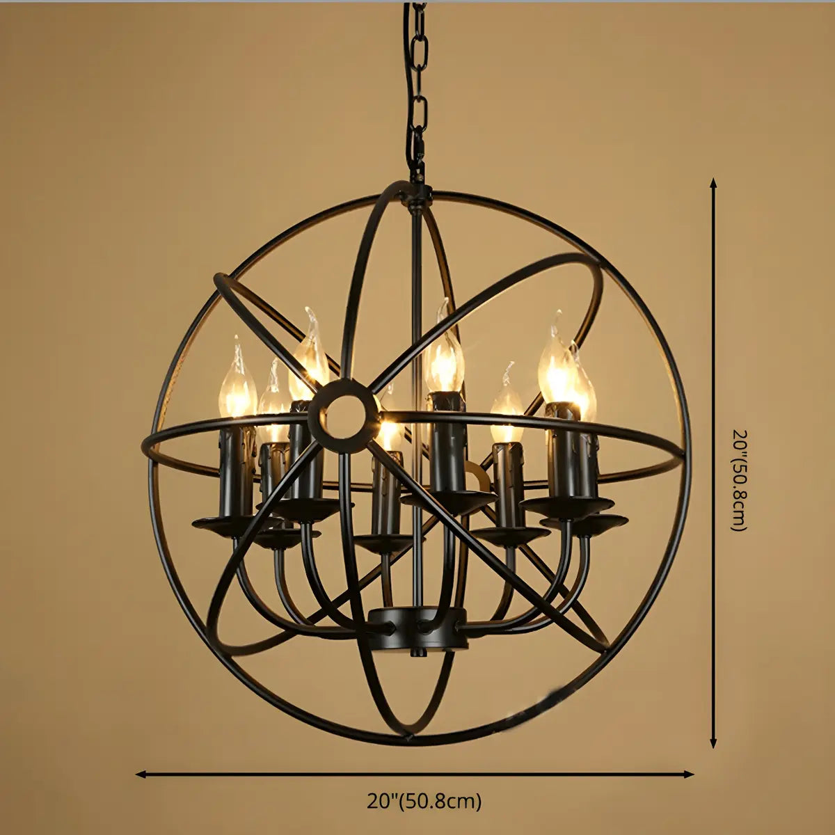 Black Metal Globe Candelabra Chain Foyer Chandelier 