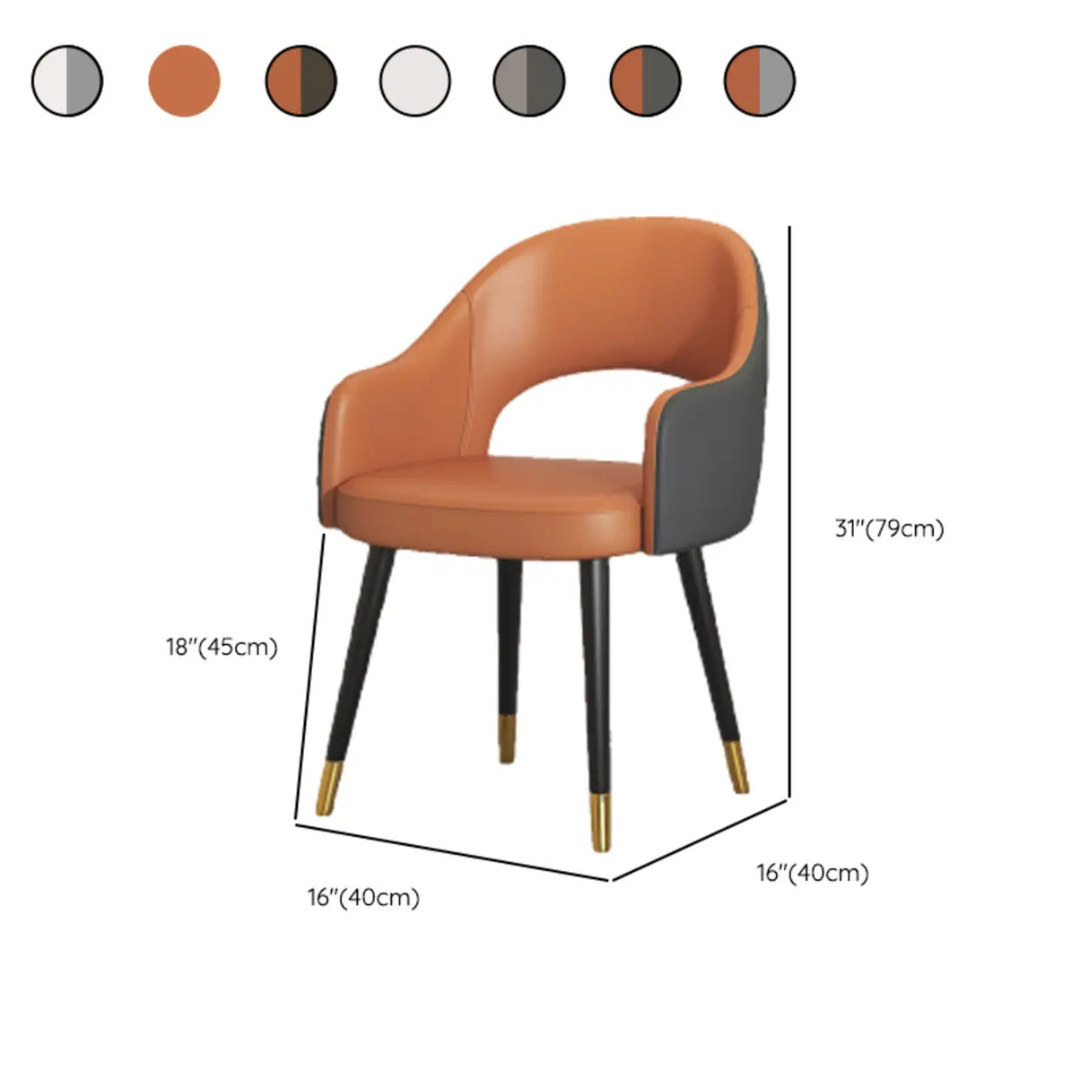 Black Metal Leg Curved Upholstered Arm Dining Chair 