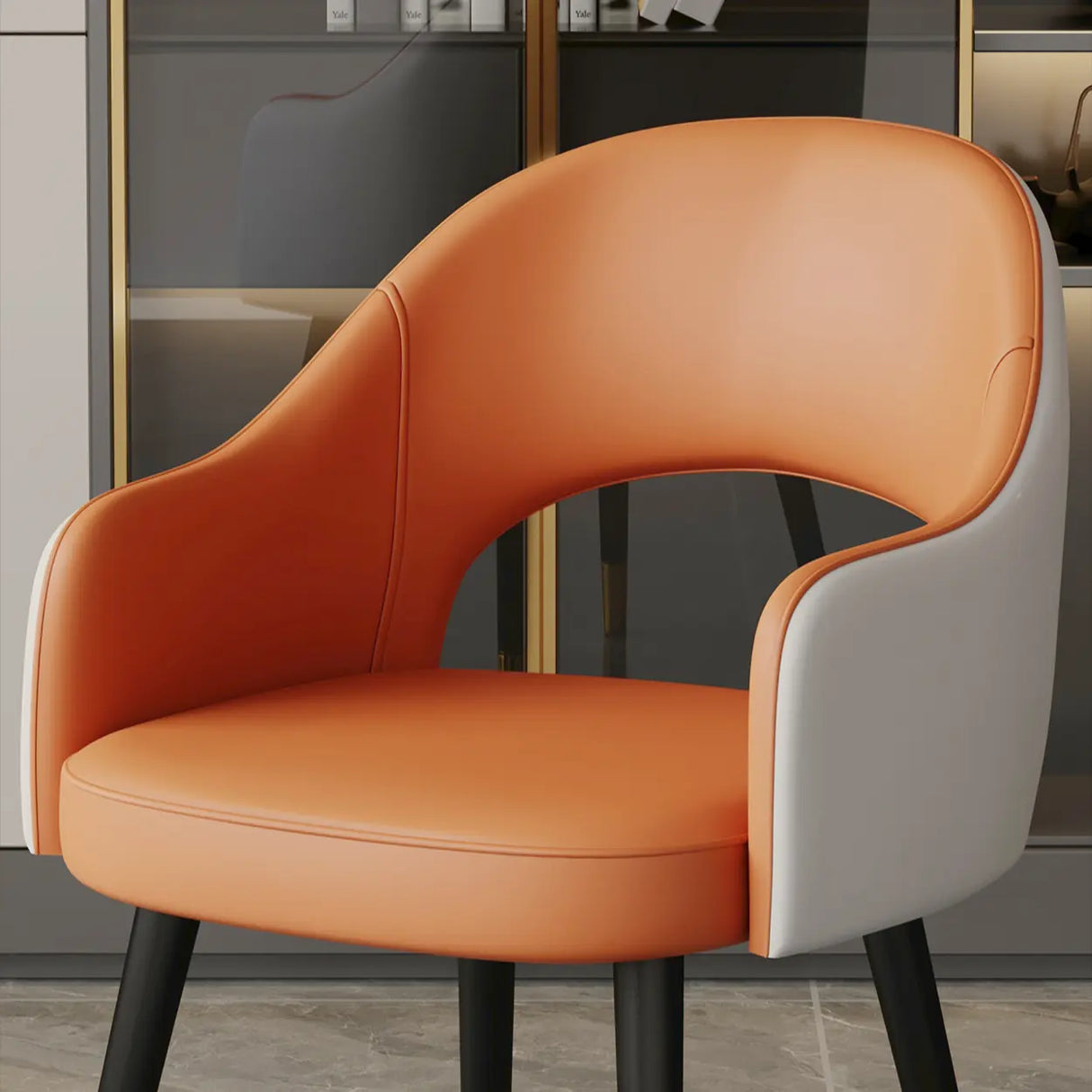 Black Metal Leg Curved Upholstered Arm Dining Chair Image - 8