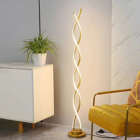 Black Metal Modern Spiral LED Living Room Floor Lamp Image - 1