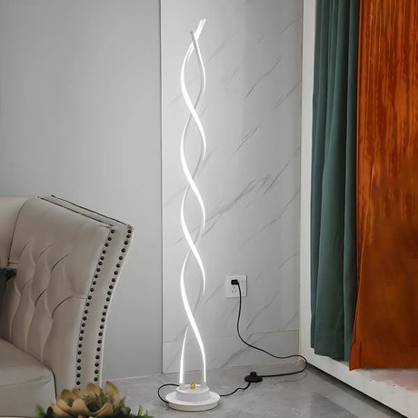 Black Metal Modern Spiral LED Living Room Floor Lamp Image - 2