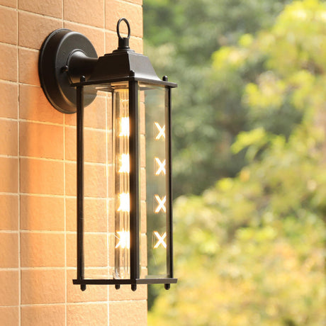 Black Metal Outdoor Vintage Lantern Wall Sconce  Image - 1