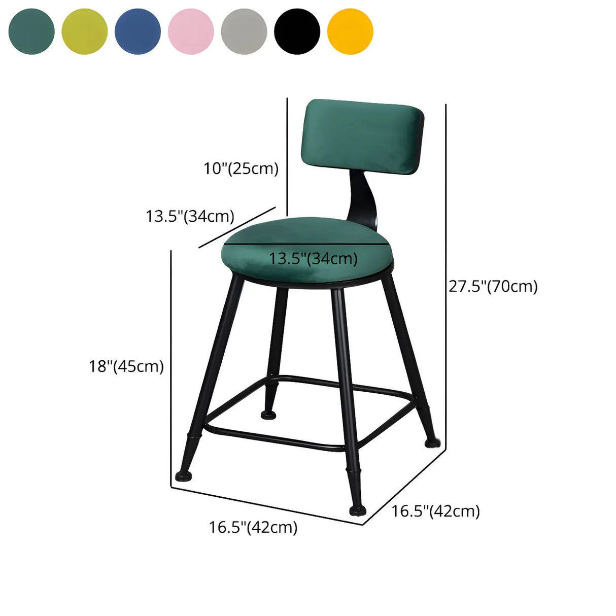 Black Metal Round Fabric Cushion Backrest Bar Stool 