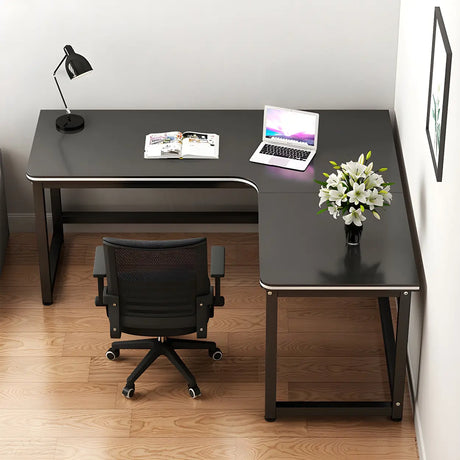 Black Metal Sledge Wooden L-Shaped Writing Desk Image - 1