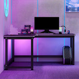 Black Metal Sledge Wooden L-Shaped Writing Desk Image - 12