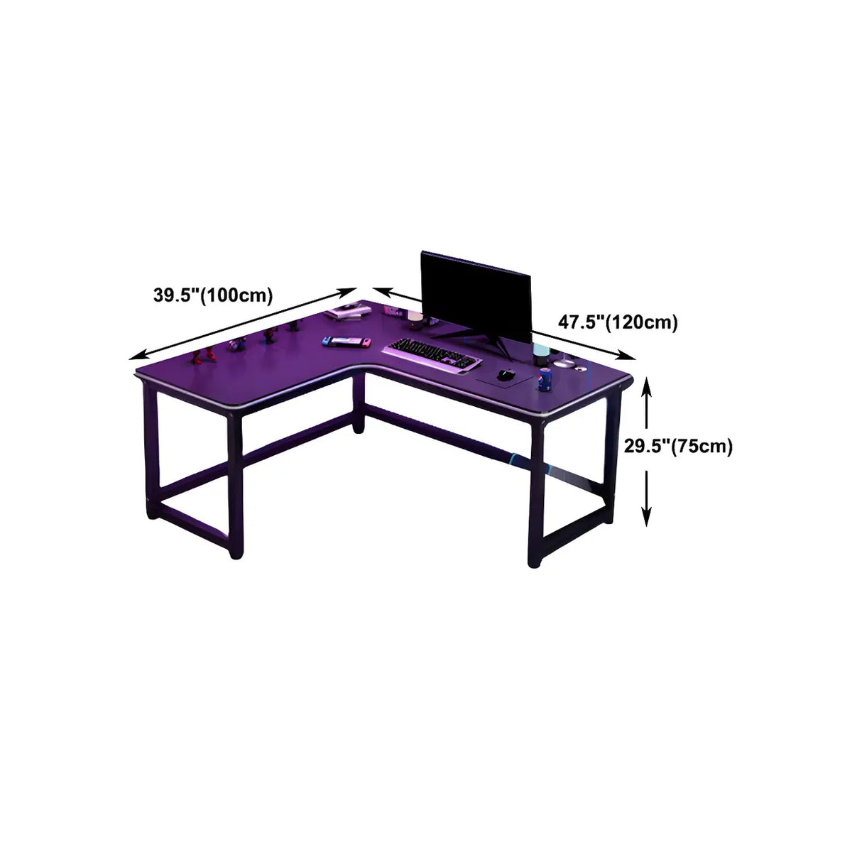 Black Metal Sledge Wooden L-Shaped Writing Desk Image - 16