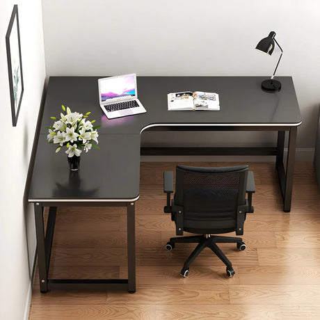 Black Metal Sledge Wooden L-Shaped Writing Desk Image - 2