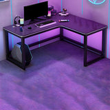 Black Metal Sledge Wooden L-Shaped Writing Desk Image - 4