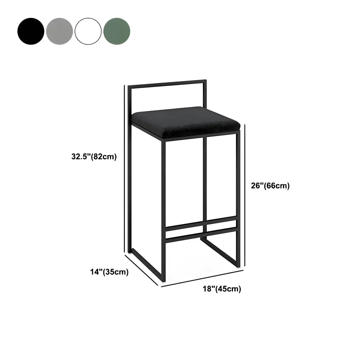Black Metal Square Upholstered Barstool for Counters 