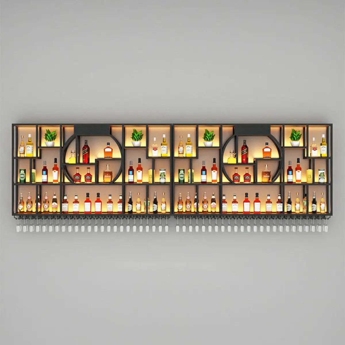 Black Metal Wall-Mounted Wine Rack with Glass Holder Image - 7