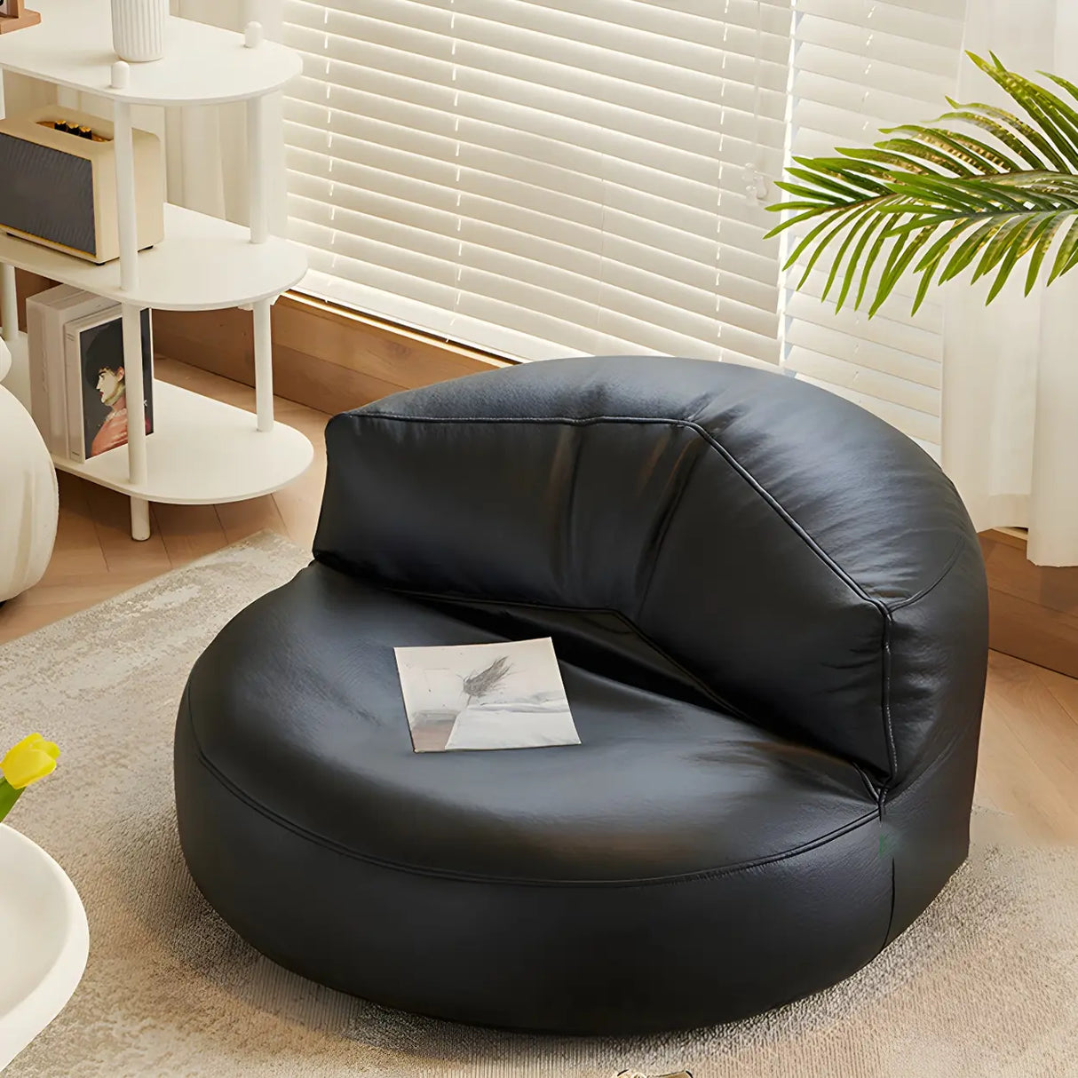 Black Microfiber Leather Side Chair with Fixed Back Image - 1