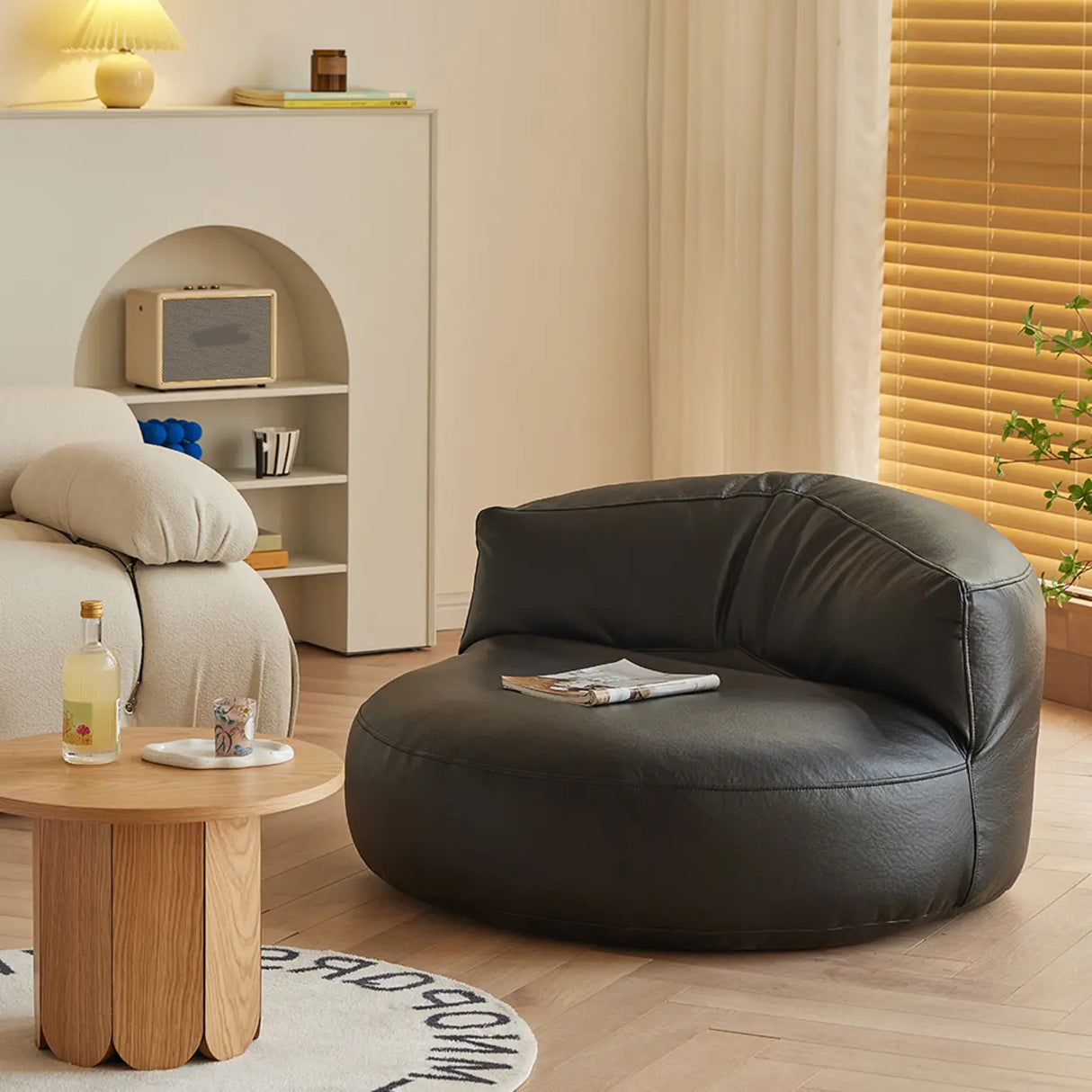 Black Microfiber Leather Side Chair with Fixed Back Image - 5