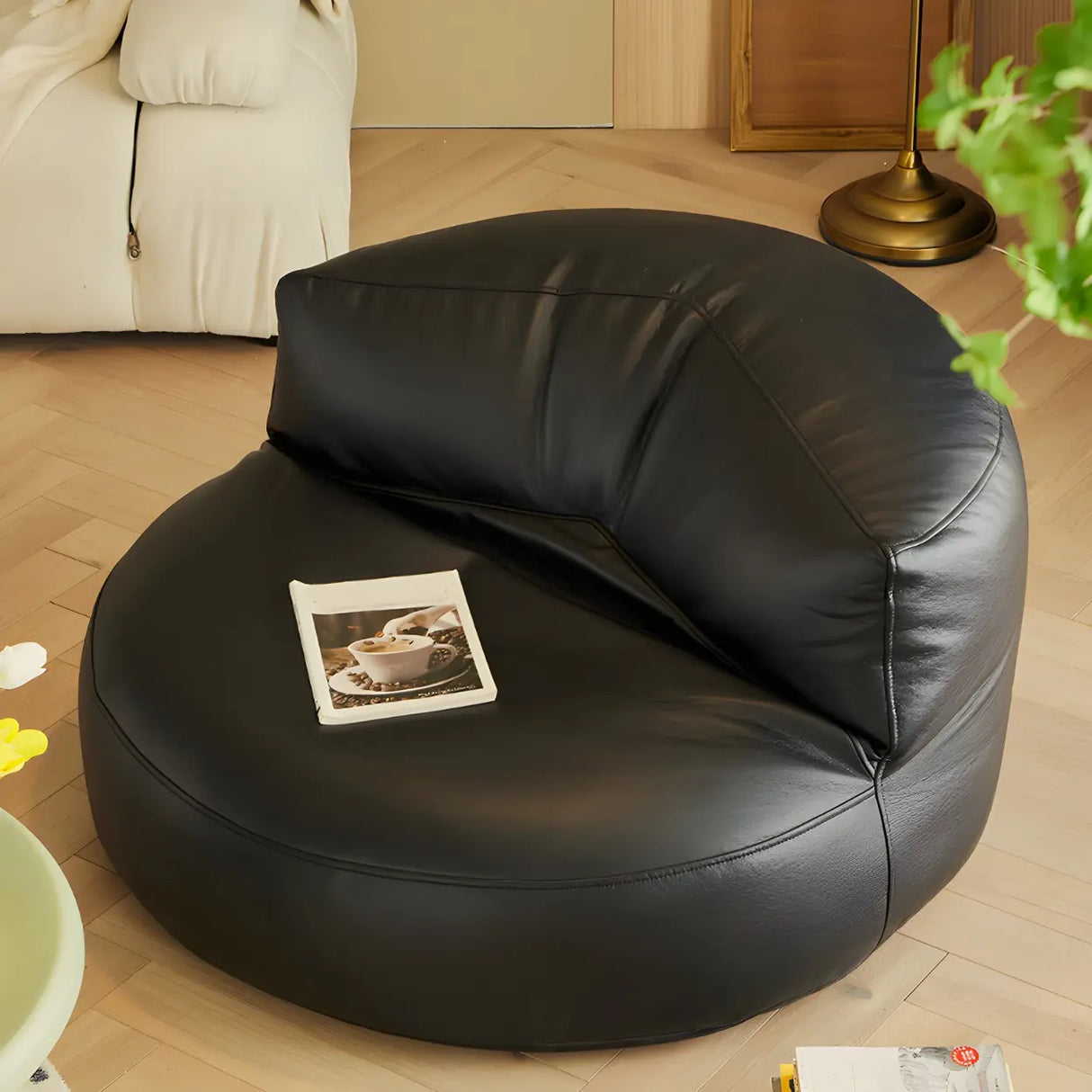 Black Microfiber Leather Side Chair with Fixed Back Image - 7