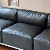 Black Microfiber Leather Silver Frame 3-Seater Sofa Image - 14
