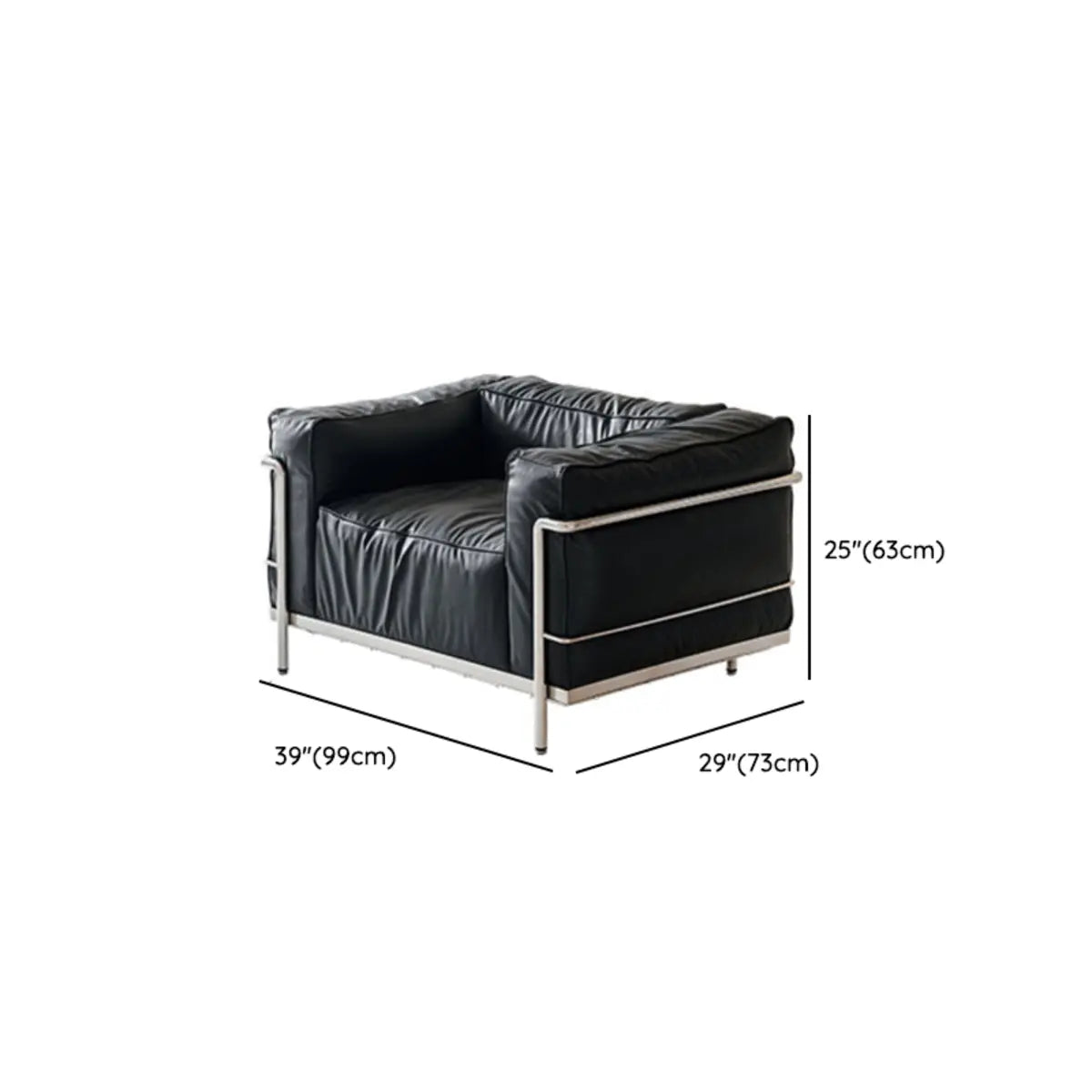 Black Microfiber Leather Silver Frame 3-Seater Sofa 