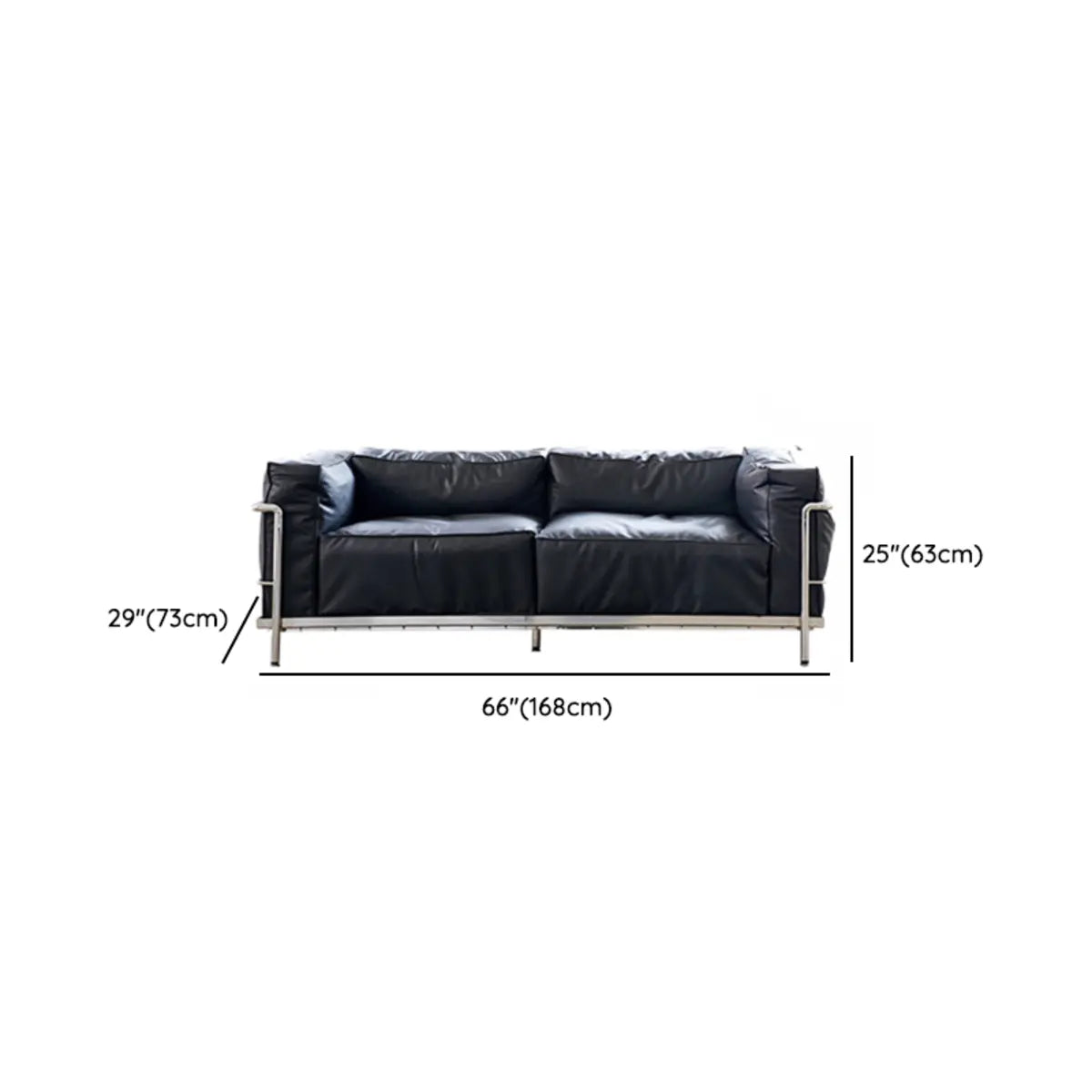 Black Microfiber Leather Silver Frame 3-Seater Sofa Image - 16