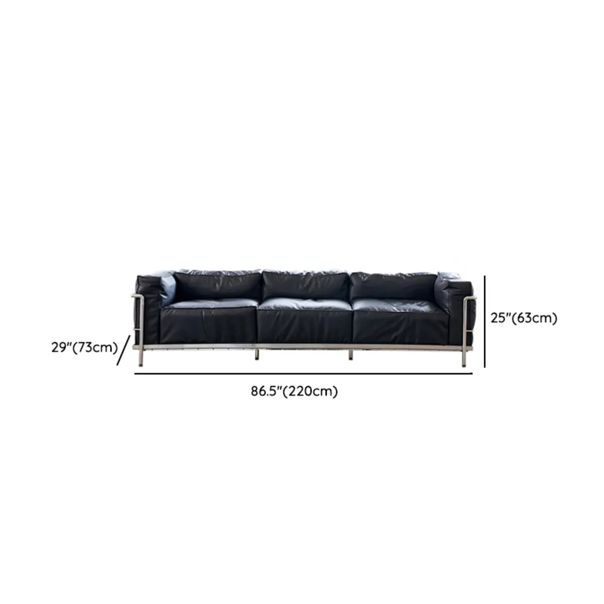Black Microfiber Leather Silver Frame 3-Seater Sofa Image - 17