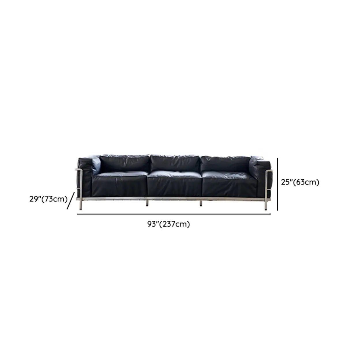 Black Microfiber Leather Silver Frame 3-Seater Sofa Image - 18